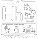 Free Printable Letter H Coloring Worksheet For Kindergarten