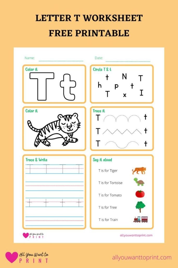 Free Printable Letter T Worksheet Learn And Play With The Letter T