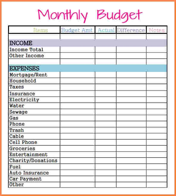 monthly budget worksheet printable