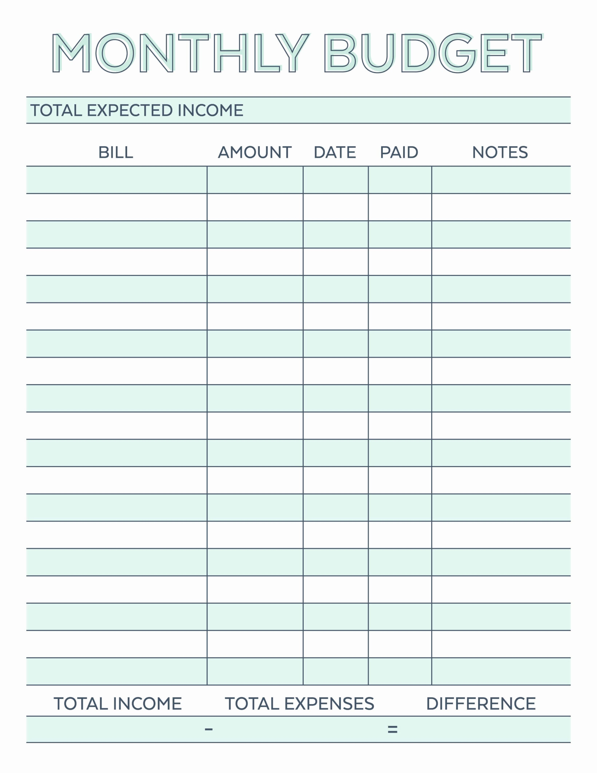 printable budget worksheet monthly