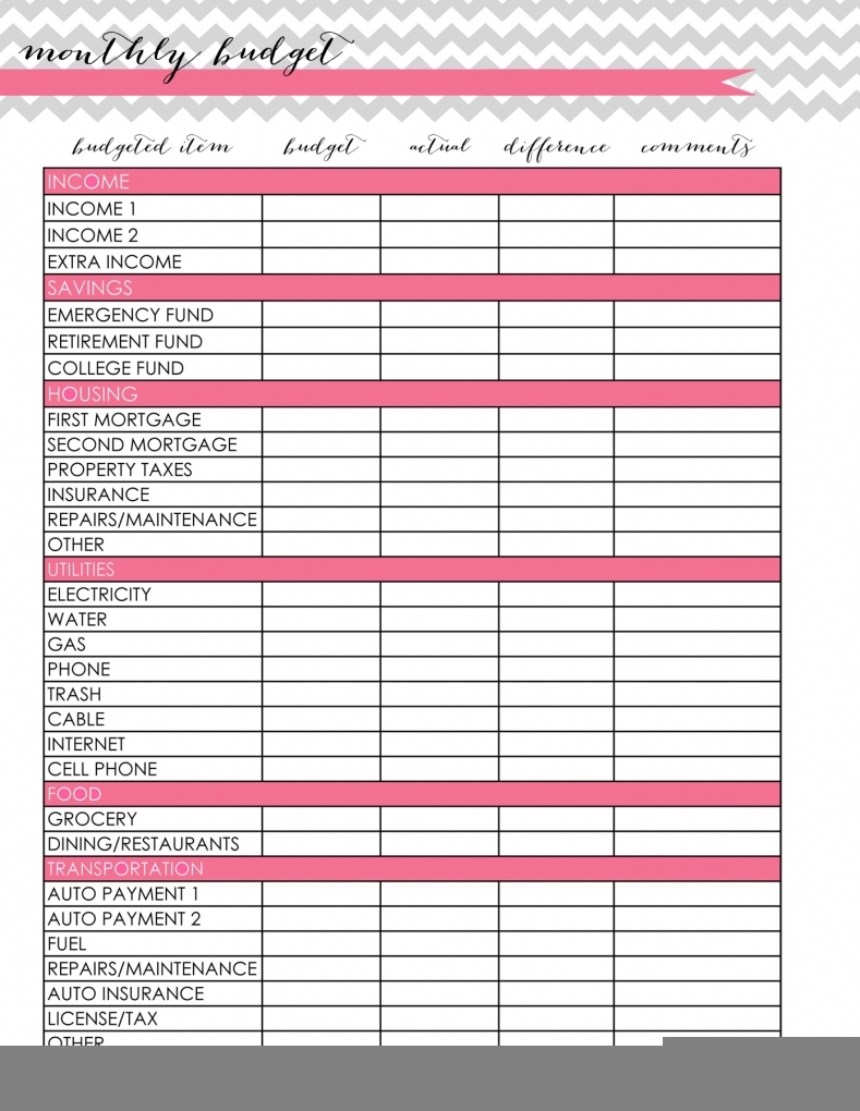 monthly expenses worksheet