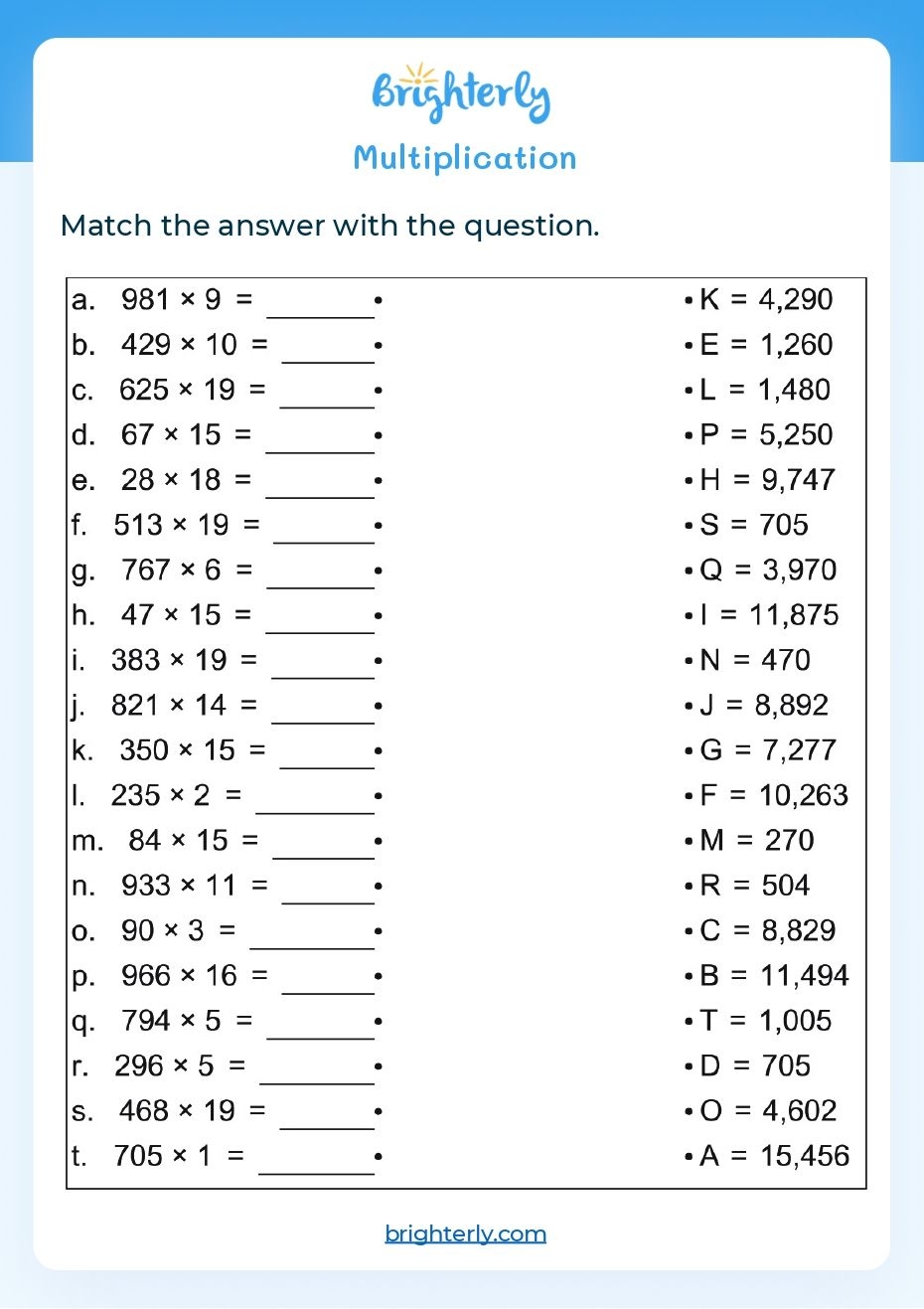 Free Printable Multiplication Worksheets For 5th Graders Brighterly