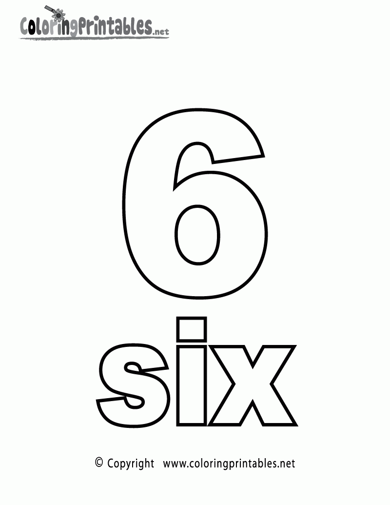 Free Printable Number Six Coloring Page