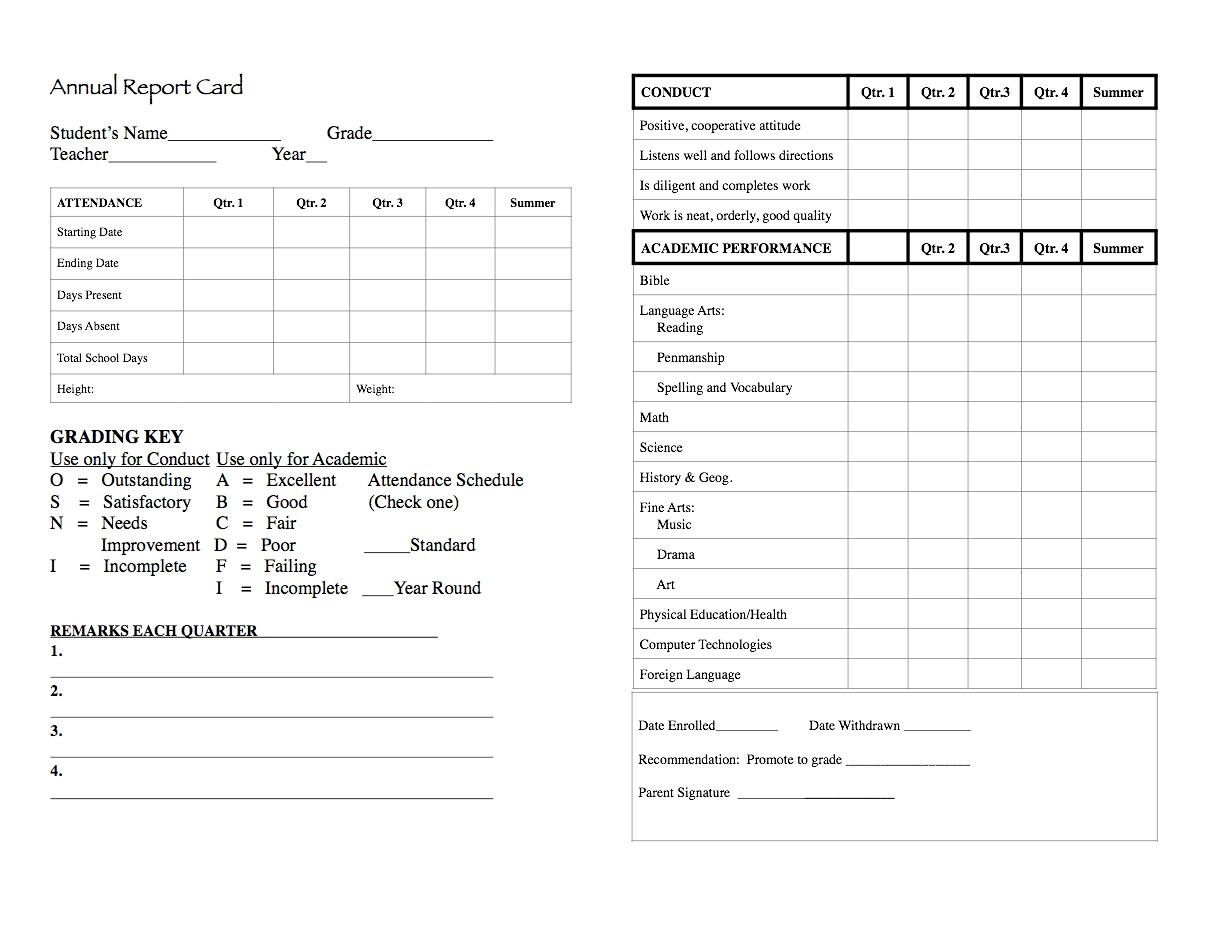 Free Printable Report Cards