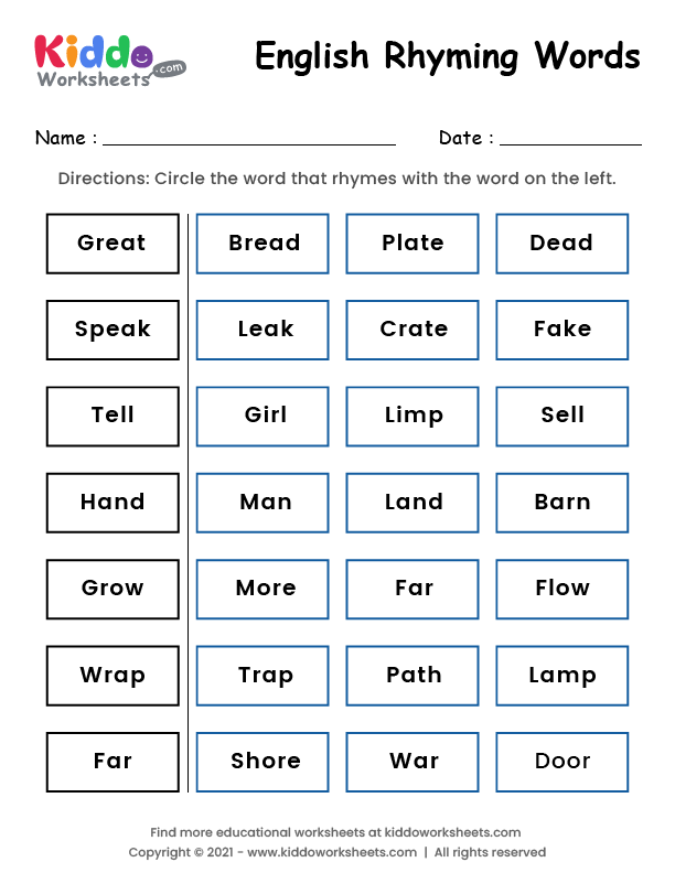 rhyming words worksheet
