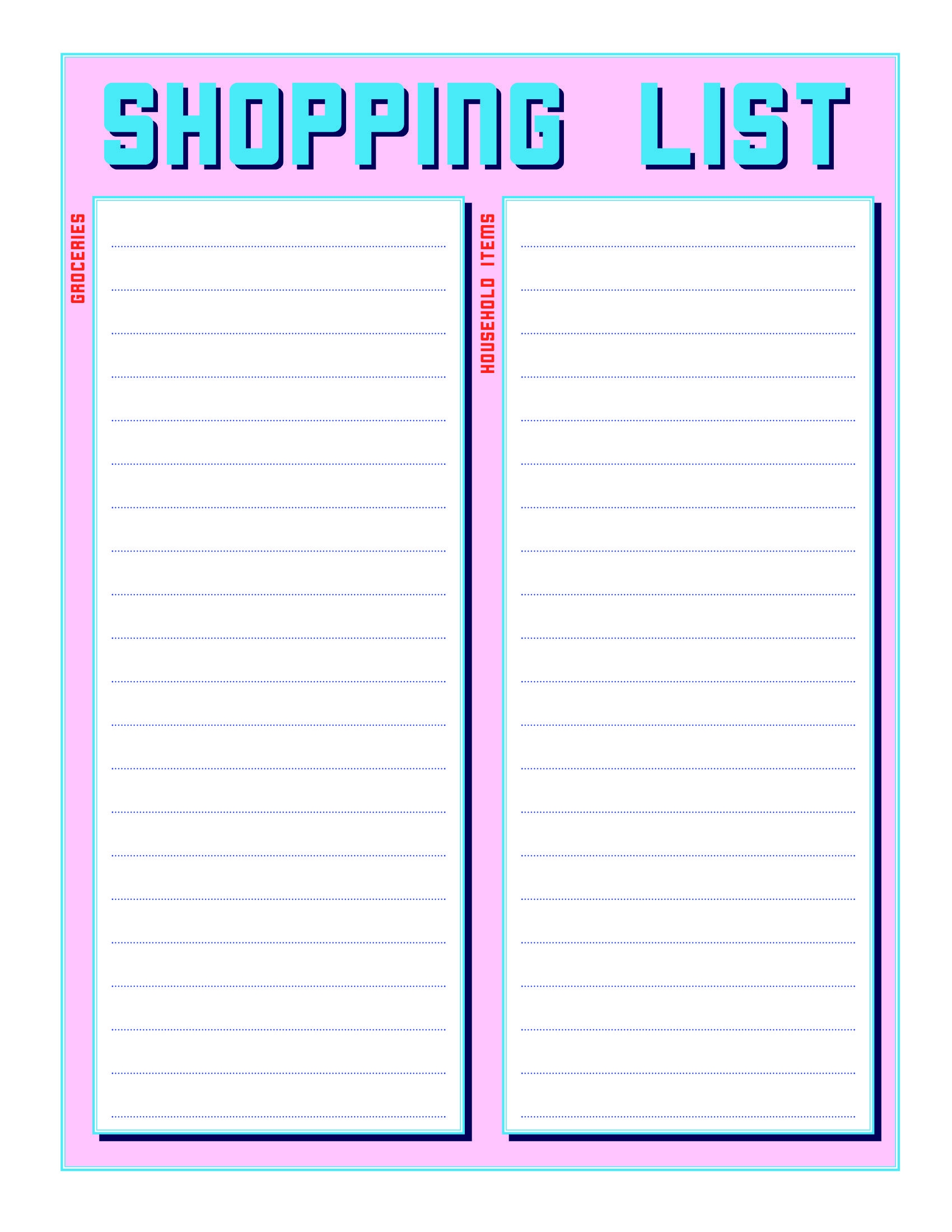 Free Printable Shopping List Template Printable Word Searches