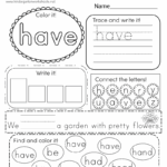 Free Printable Sight Word have Worksheet