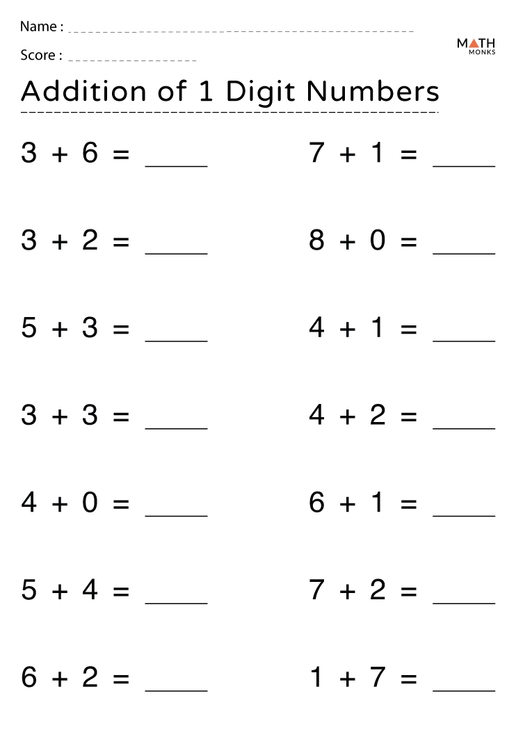 Free Printable Single Digit Addition Worksheets Just Family Fun 