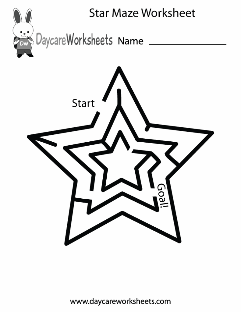 Free Printable Star Maze Worksheet For Preschool