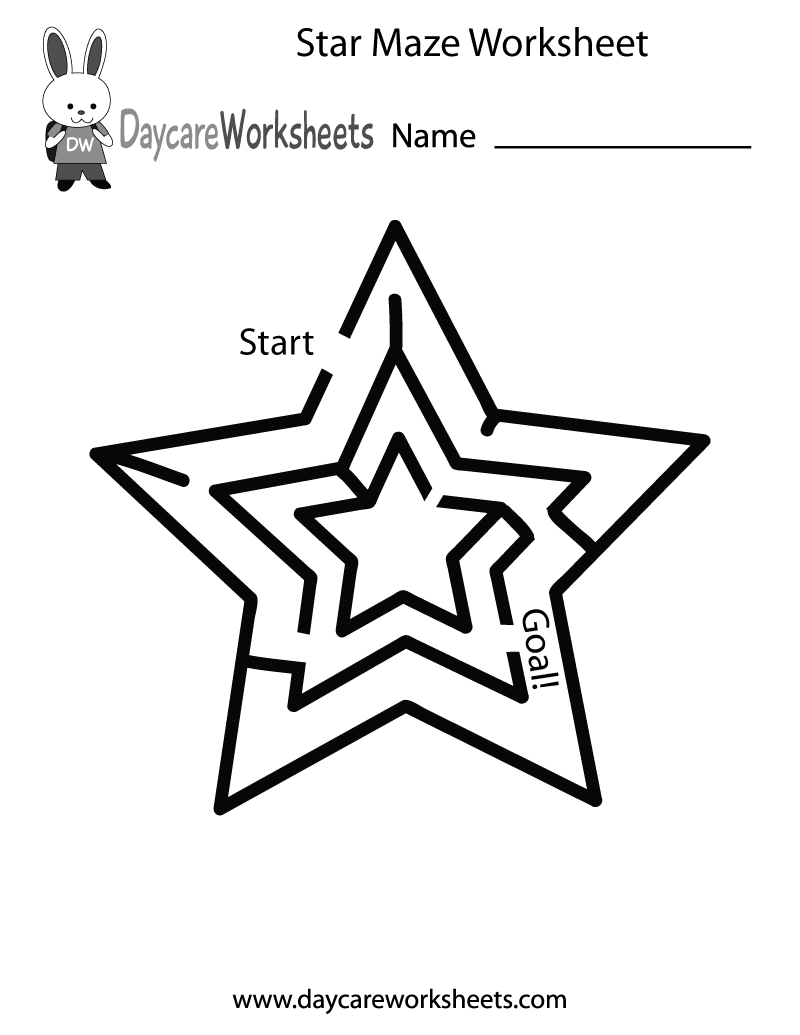 Free Printable Star Maze Worksheet For Preschool