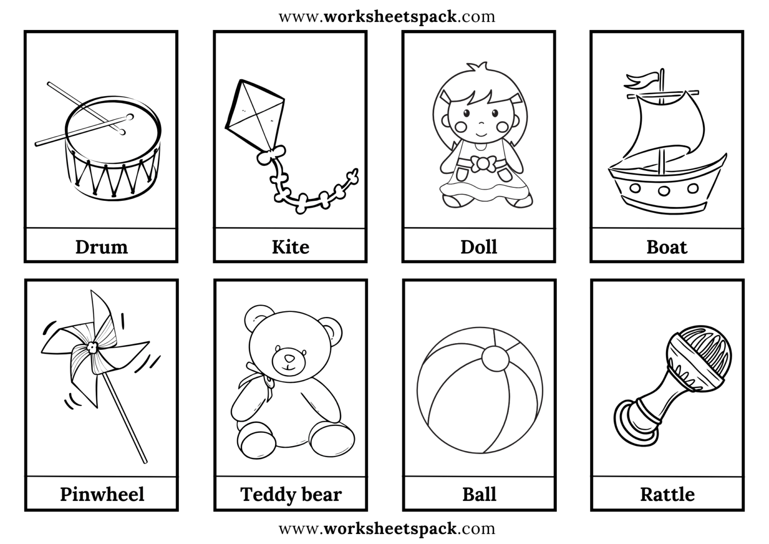 Free Printable Toys Flashcards Worksheetspack