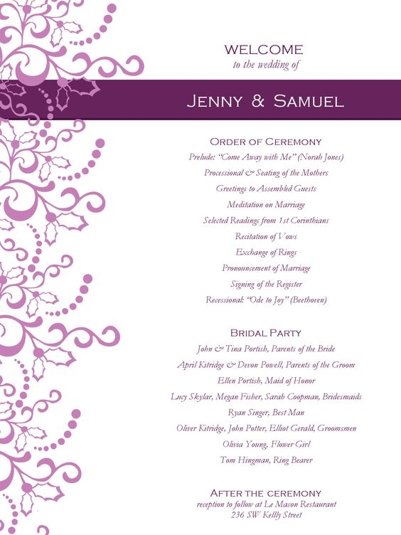 free printable wedding program templates