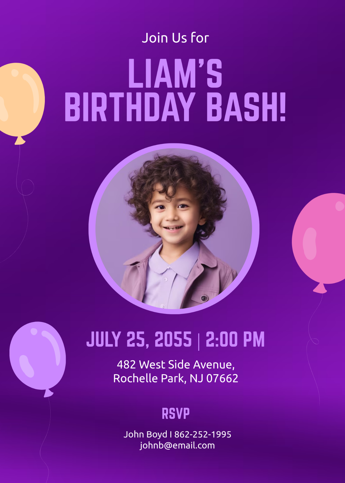 Free Purple Boy Birthday Invitation Template To Edit Online