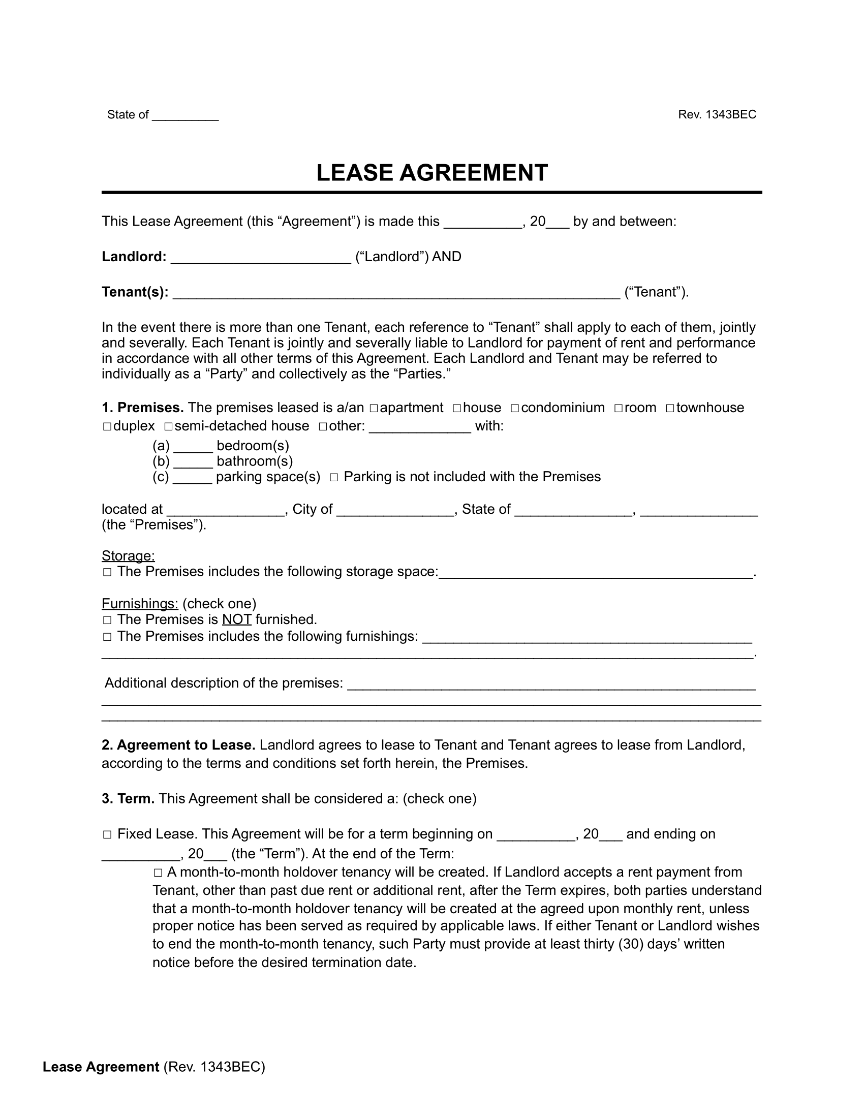 free printable lease agreement template
