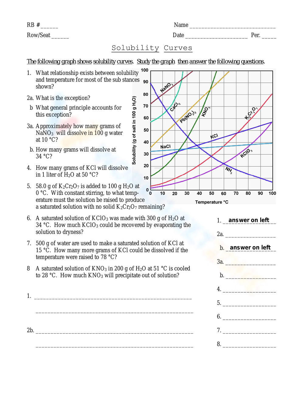 Free Solubility Curve Worksheet With Answer Keys For 2024 Worksheets 