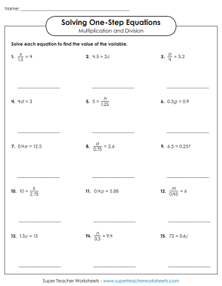 Free Solving One Step Equations Worksheet 6th Grade Download Free 