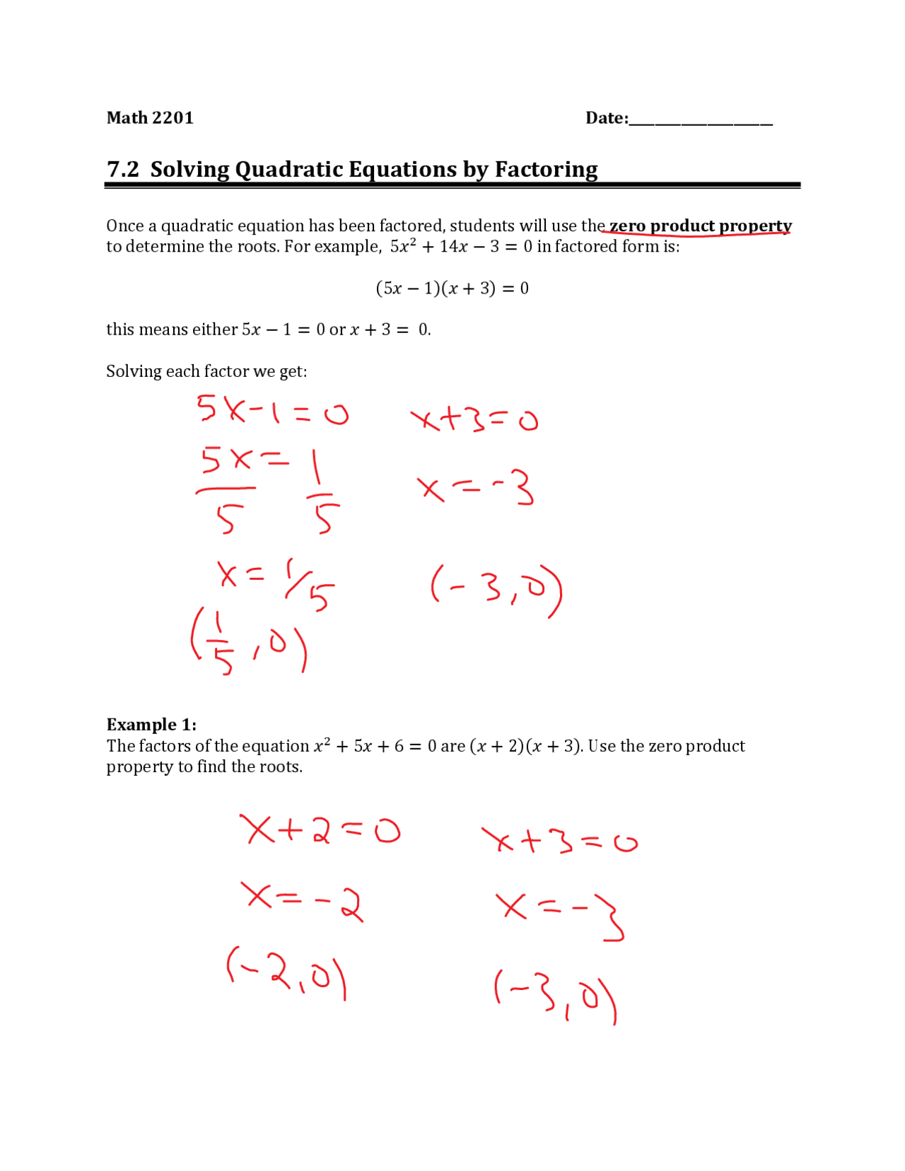 Free Solving Quadratic Equations By Factoring Worksheet Answers 