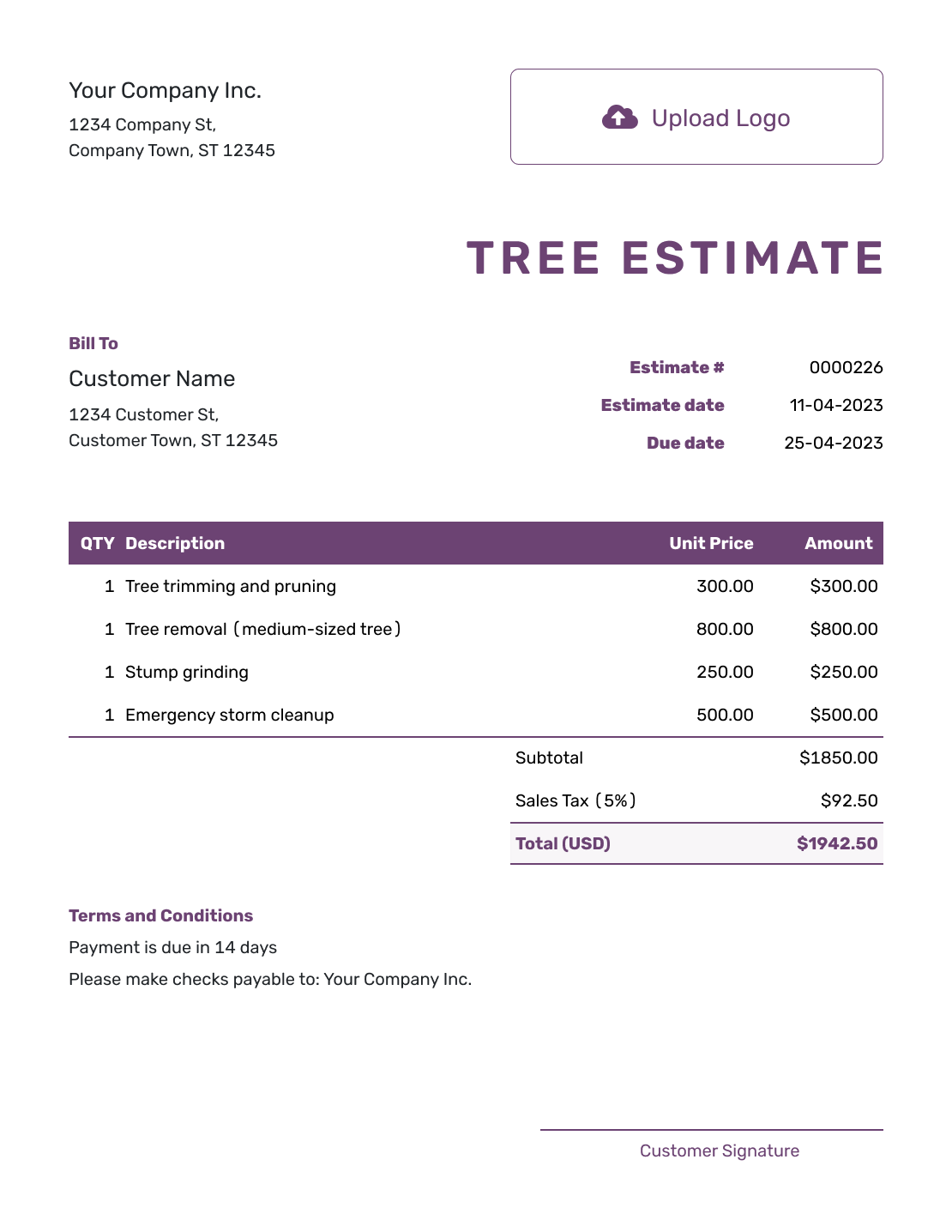 Free Tree Estimate Template Docelf