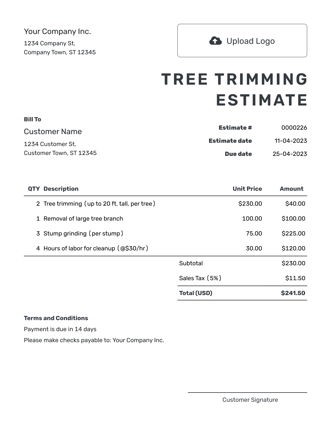 tree estimate template