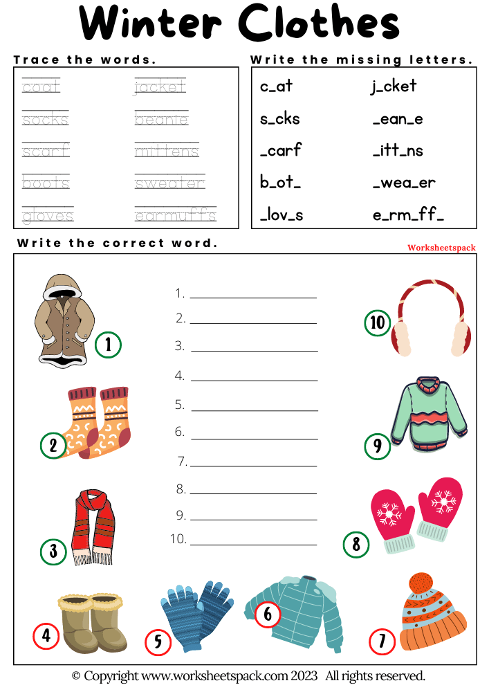Free Winter Clothes Worksheets PDF Worksheetspack Worksheets Library