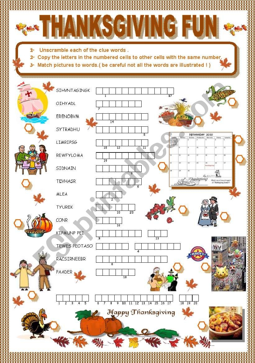 thanksgiving activities worksheet