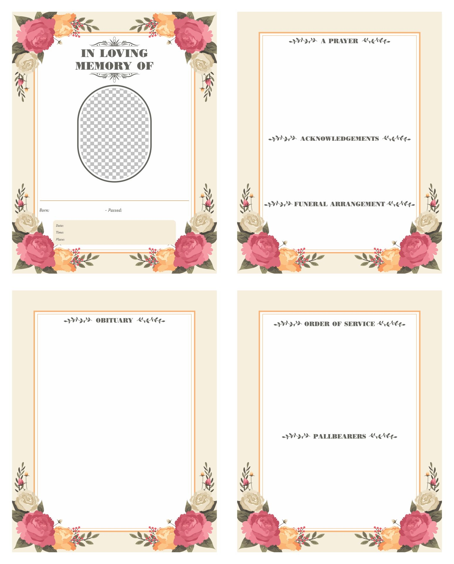 free printable funeral card template