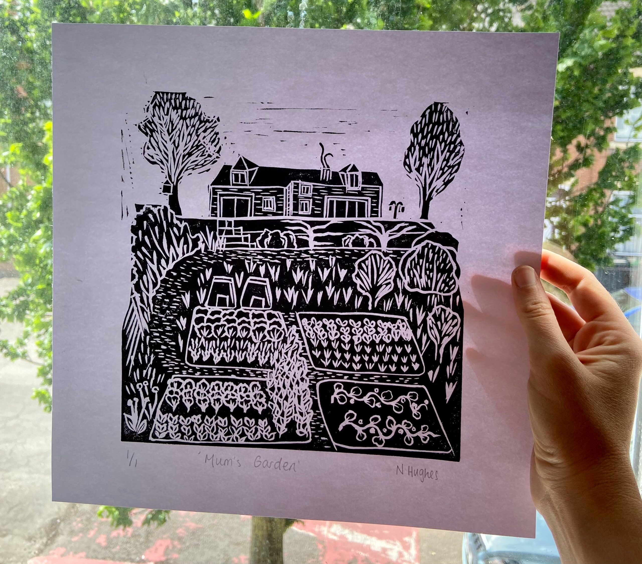 Garden Lino Print Square Black Ink Cottage Country Scenes Etsy