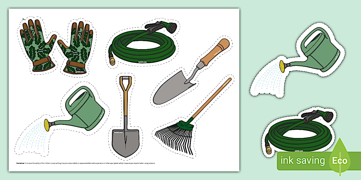 Gardening Tools Display Cut Outs teacher Made Twinkl