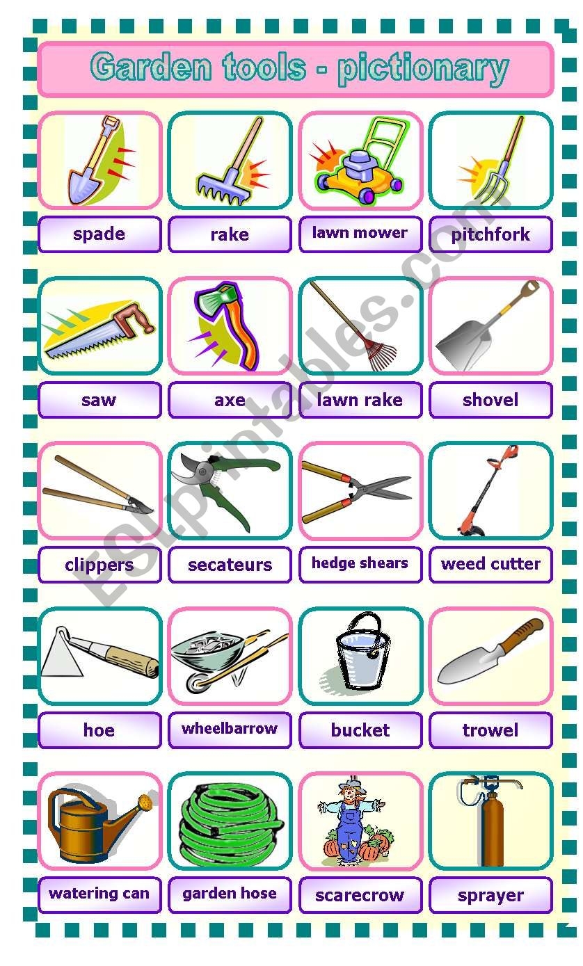 Gardening Tools Vocabulary Matching Worksheet Fasci Garden