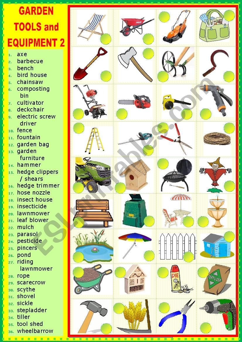 worksheet gardening tools