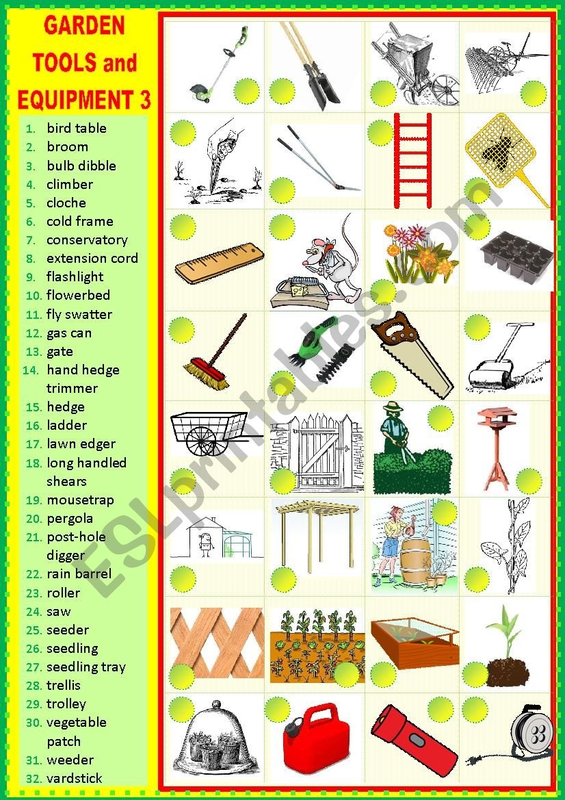 gardening tools worksheet
