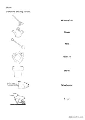 Gardening Tools Vocabulary Matching Worksheet Fasci Garden