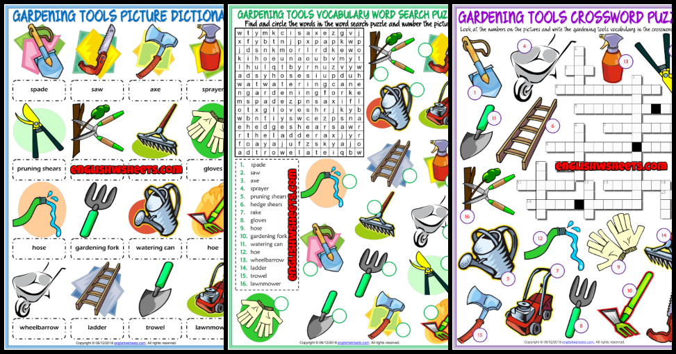Gardening Tools Vocabulary Matching Worksheet Fasci Garden