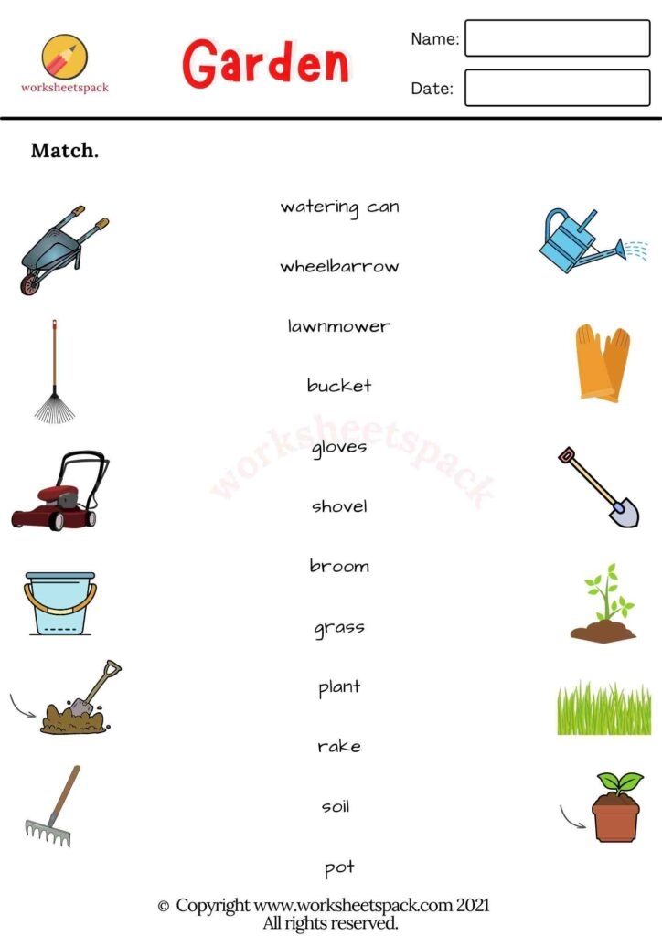Gardening Tools Vocabulary Matching Worksheet Fasci Garden