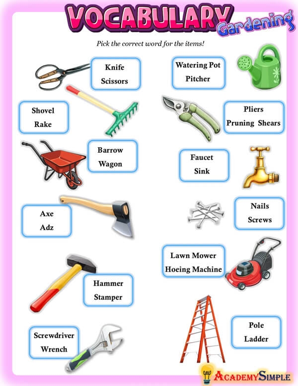 gardening vocabulary worksheet