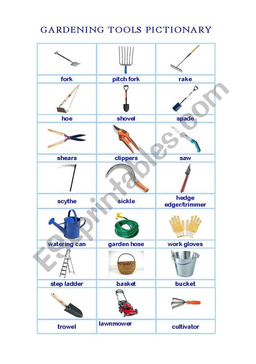 Gardening Tools Vocabulary Matching Worksheet Fasci Garden