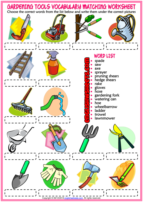 Gardening Tools Vocabulary Matching Worksheet Fasci Garden