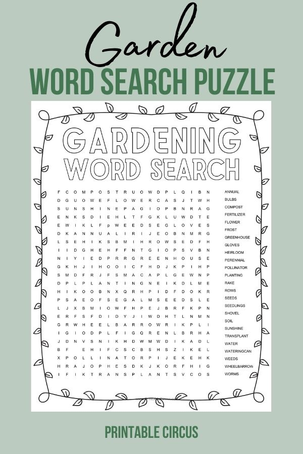 Gardening Word Search Puzzles Printable Circus