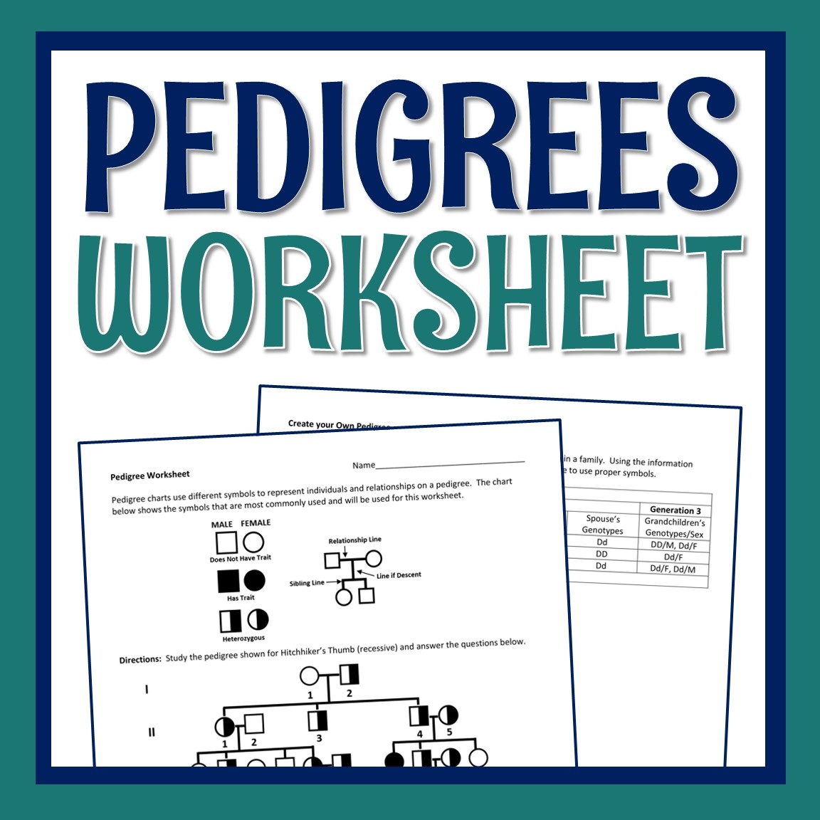 Genetics And Heredity Pedigree Worksheet Flying Colors Science 