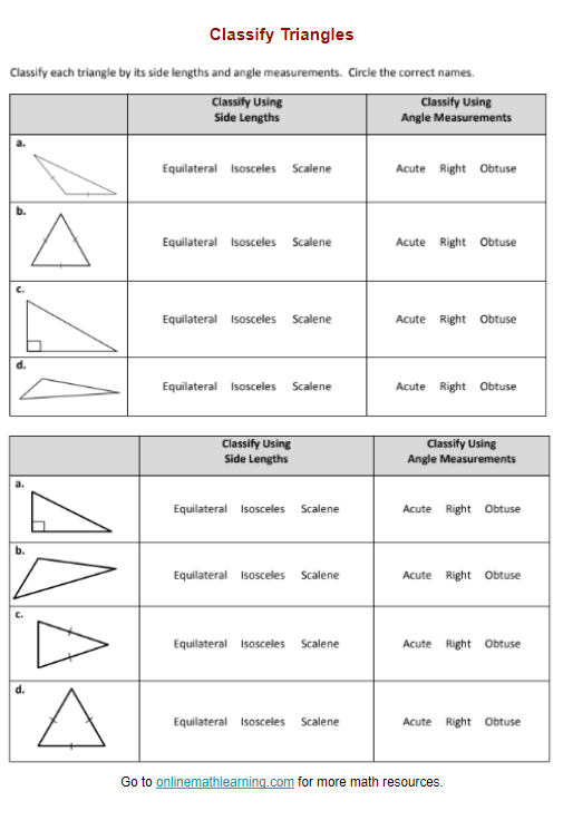 classifying triangles worksheet