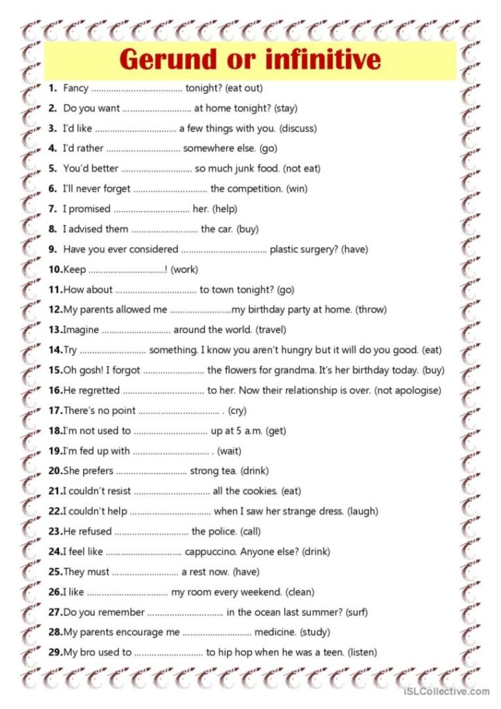 Gerund Or Infinitive English ESL Worksheets Pdf Doc Worksheets Library