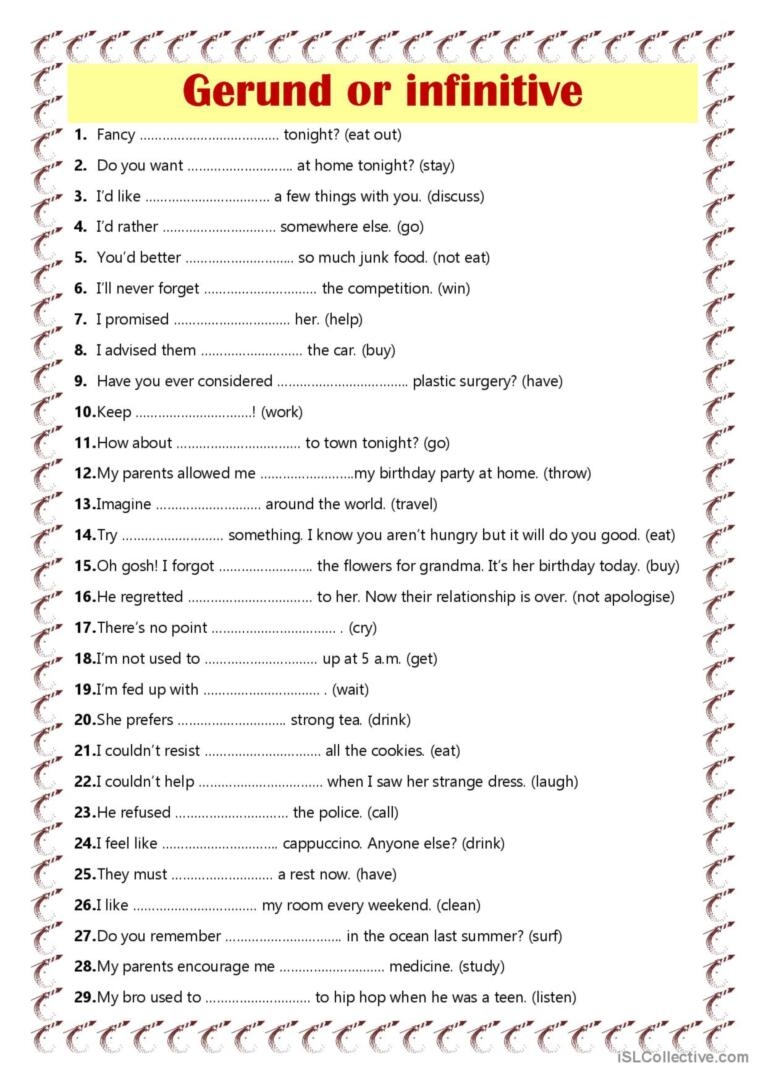 Gerund Or Infinitive English ESL Worksheets Pdf Doc Worksheets Library