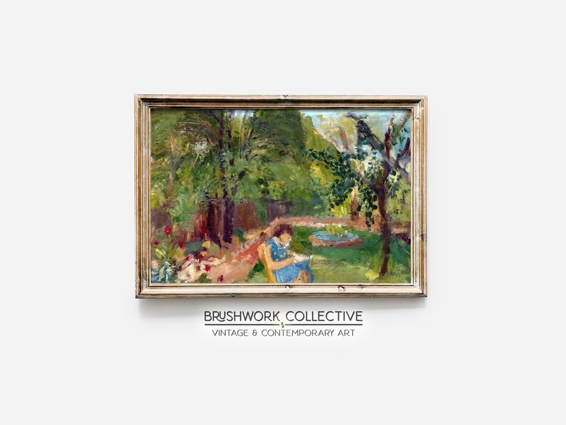 Girl In Garden Painting Print Vintage Garden Wall Art Printable Digital 