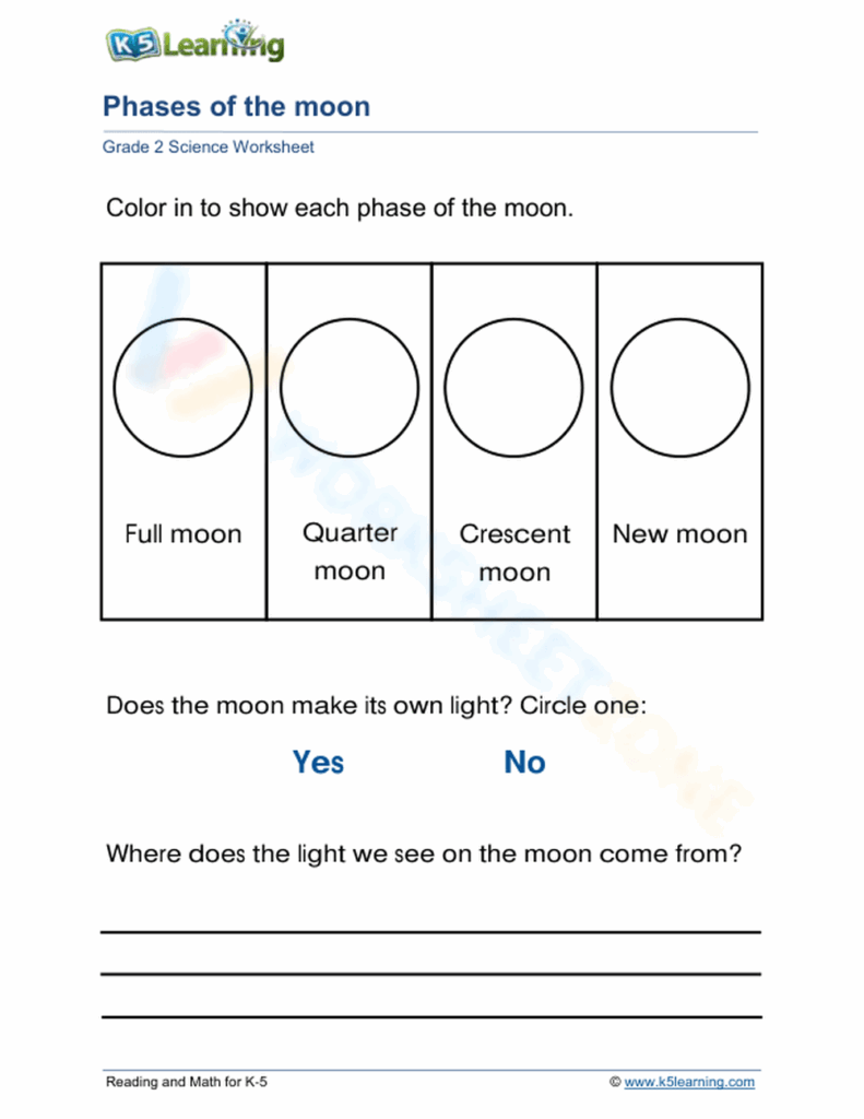 Grade 2 Draw The Phases Of The Moon Worksheet
