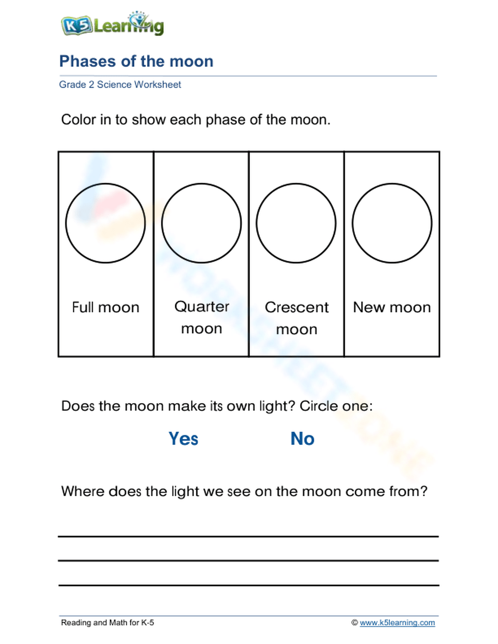 Grade 2 Draw The Phases Of The Moon Worksheet
