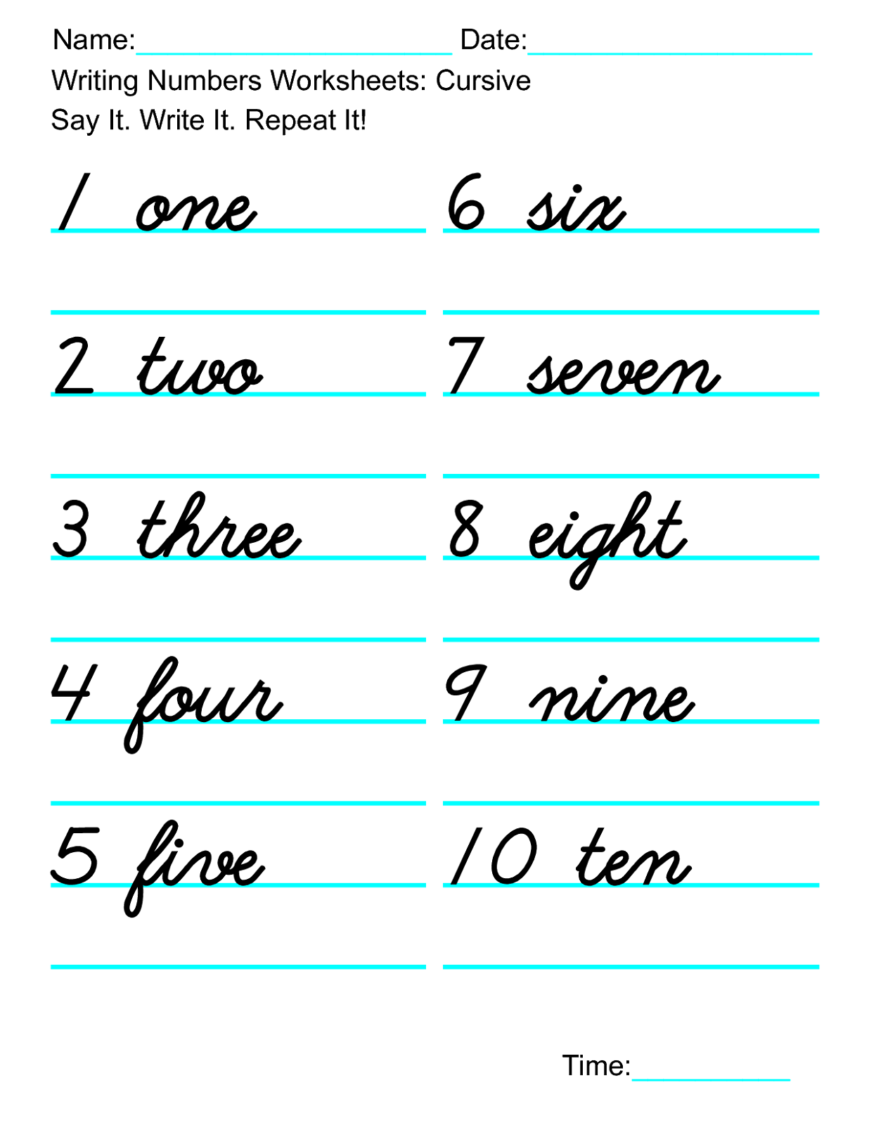Grade 3 Cursive Numbers 9 Worksheet