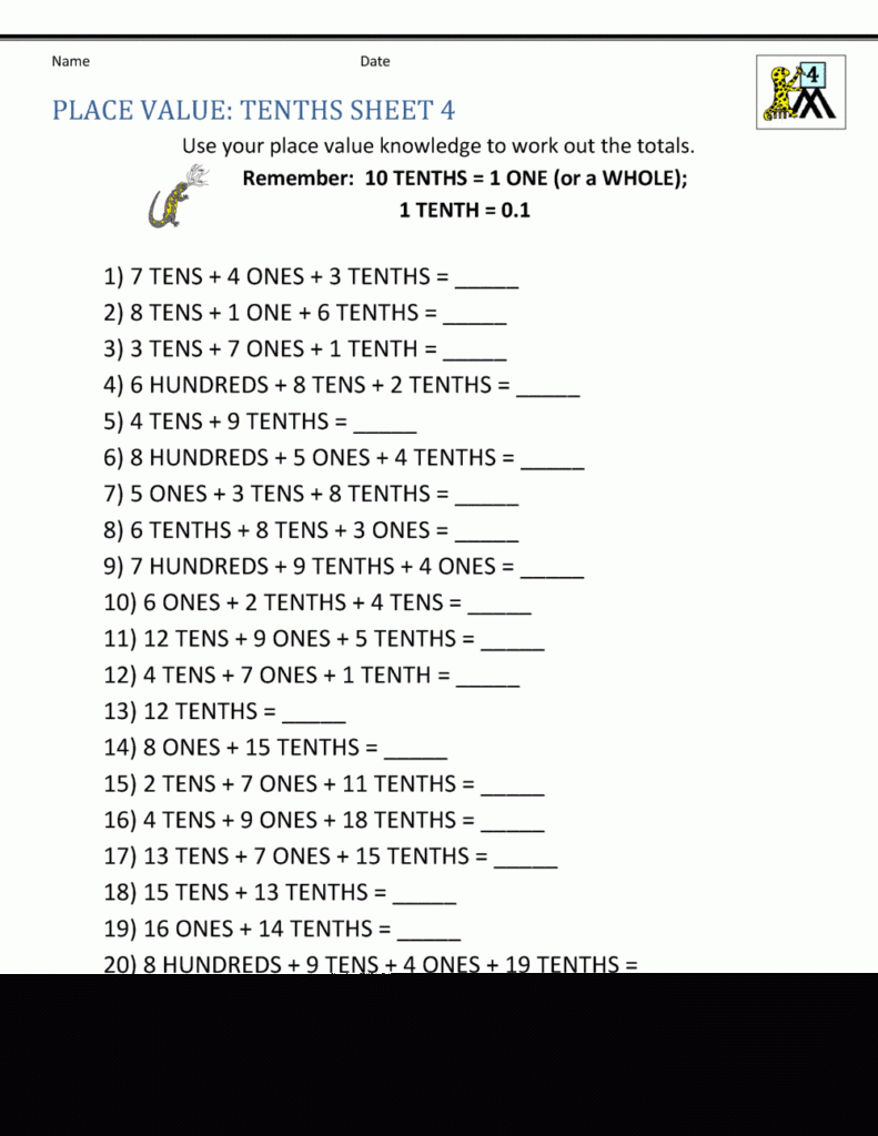 Grade 4 Decimal Place Value Worksheet Decimalworksheets