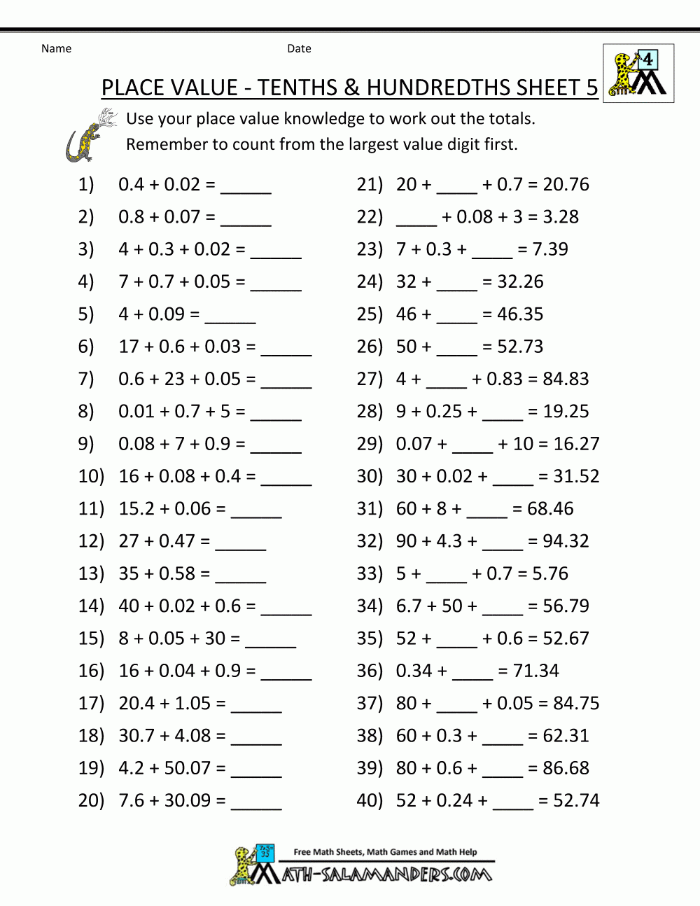 Grade 5 Maths Worksheets