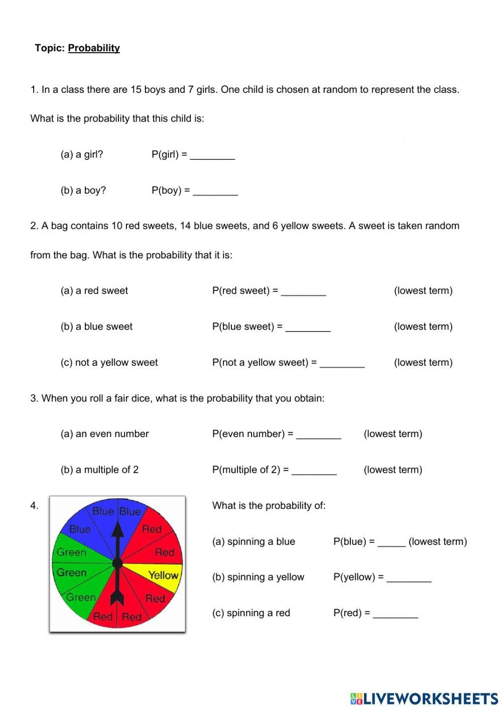 probability worksheets