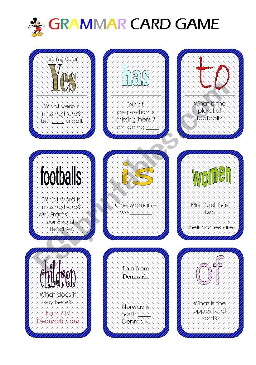 Grammar Card Game 3 Pages ESL Worksheet By Mulle
